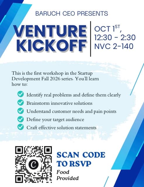 Venture Kickoff flyer: October 1, 12:30 to 2:30 PM, NVC 2-140